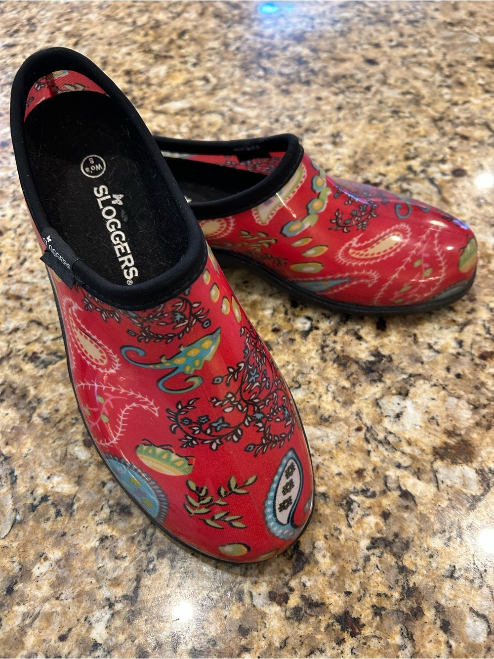 Sloggers Red Paisley Garden Mules